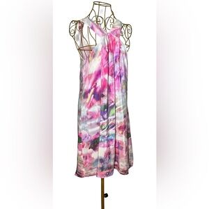 Cynthia Rowley Silk Colorful Floral Watercolor Midi Shift Dress, Size 2